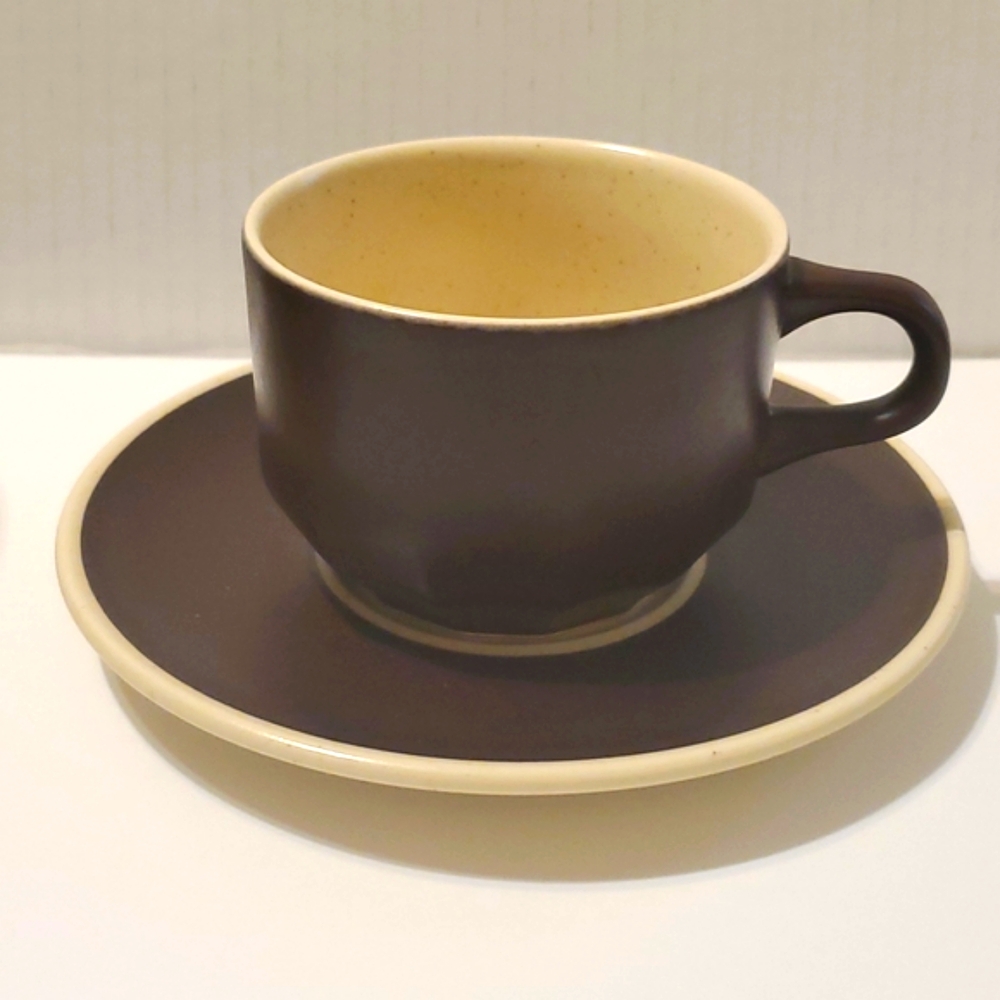 Vtg Mikasa 70's Indian Feast Bark Brown Coffee Mugs Tea Cups and Saucers Set - Picture 4 of 7